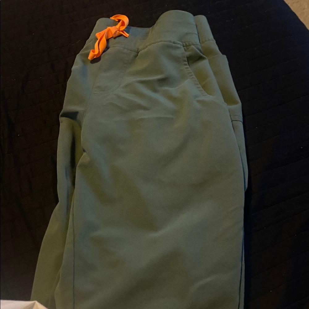 Figs Green Pants with Orange Drawstring